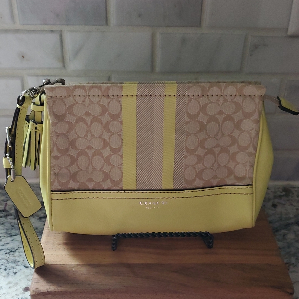 Coach Yellow and Tan Wristlet Clutch